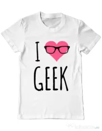 Tricou ADLER barbat I love geek Alb
