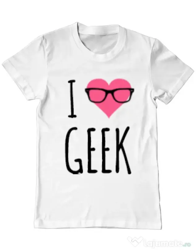 Tricou ADLER barbat I love geek Alb