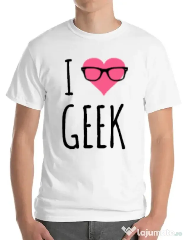 Tricou ADLER barbat I love geek Alb