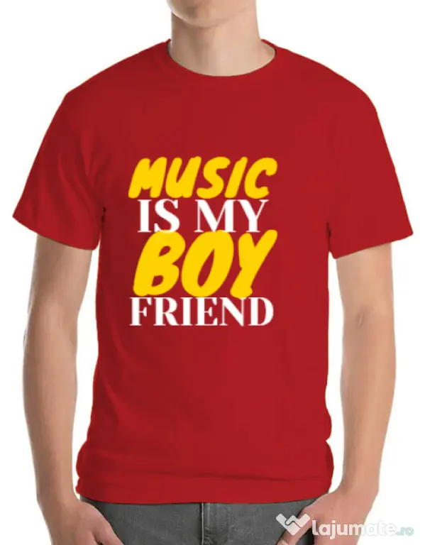 Tricou ADLER barbat Music is my boyfriend Rosu