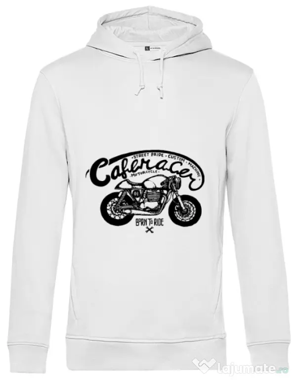Hoodie barbat cu gluga Caferacer Alb