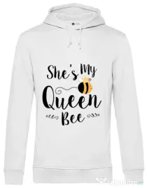 Hoodie barbat cu gluga She is my queen bee Alb