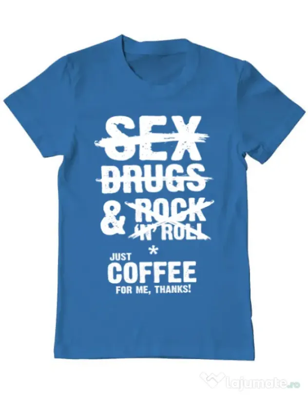 Tricou ADLER barbat Just coffee for me Albastru azuriu