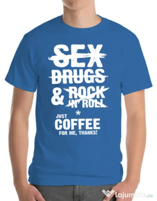 Tricou ADLER barbat Just coffee for me Albastru azuriu