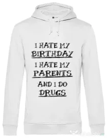 Hoodie barbat cu gluga I hate Alb