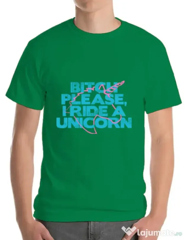 Tricou ADLER barbat I ride a unicorn Verde mediu