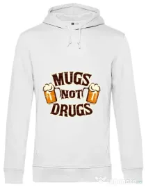 Hoodie barbat cu gluga Mugs not drugs Alb