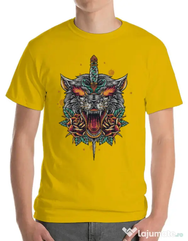Tricou ADLER barbat Stabbed wolf Galben