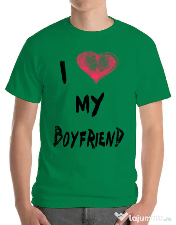 Tricou ADLER barbat I love my boyfriend Verde mediu
