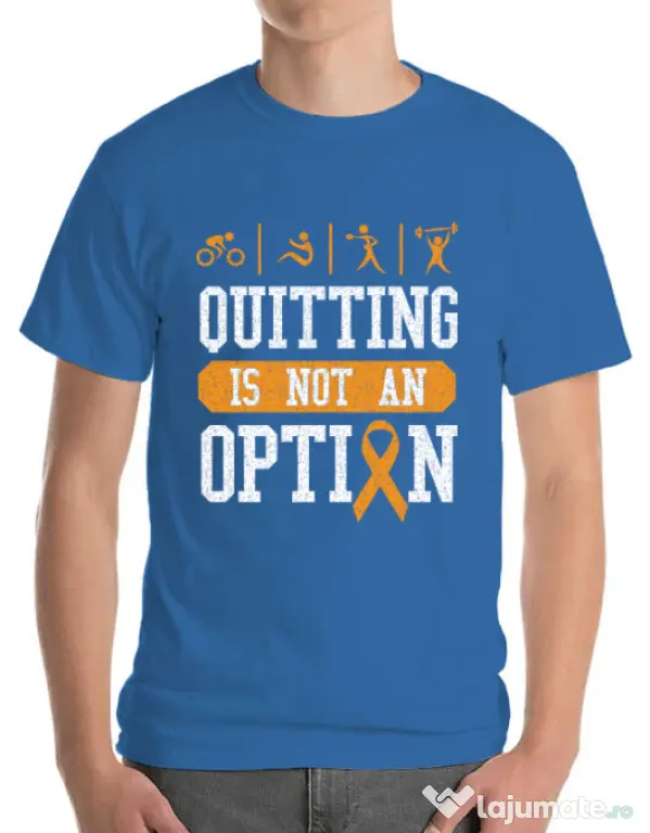 Tricou ADLER barbat Quitting is not an option Albastru azuriu