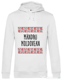 Hoodie barbat cu gluga Mandru moldovean Alb