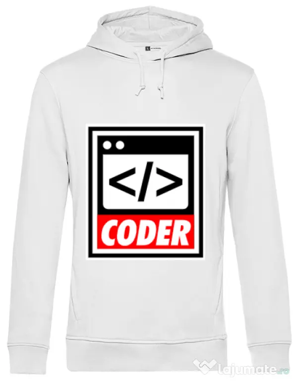 Hoodie barbat cu gluga Coder Alb