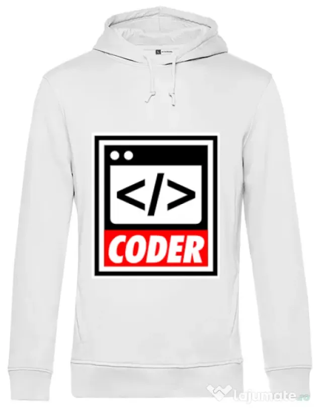 Hoodie barbat cu gluga Coder Alb