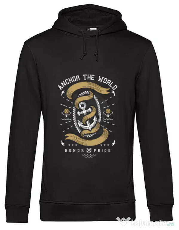 Hoodie barbat cu gluga Anchor The World Negru