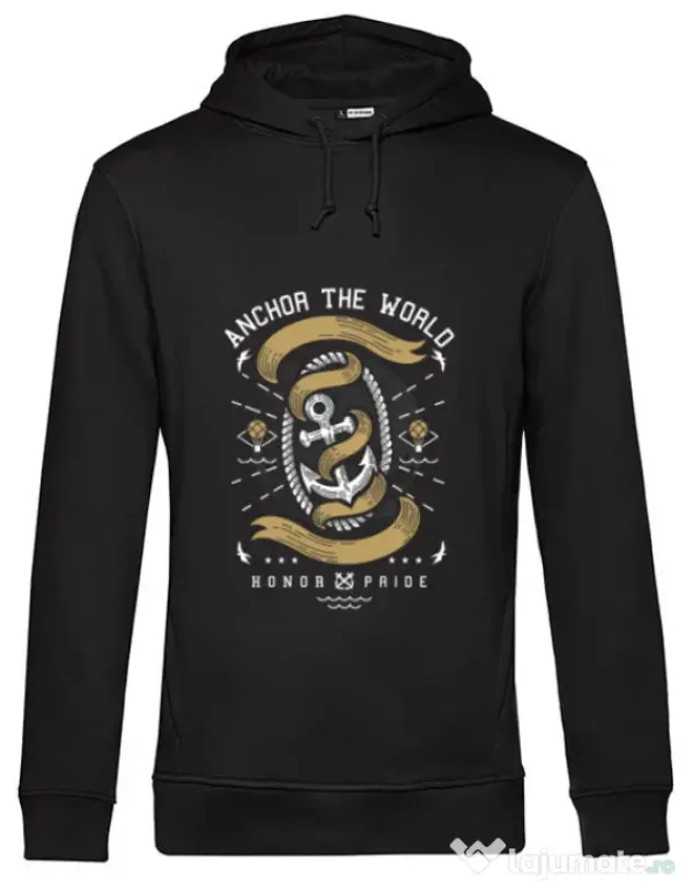 Hoodie barbat cu gluga Anchor The World Negru