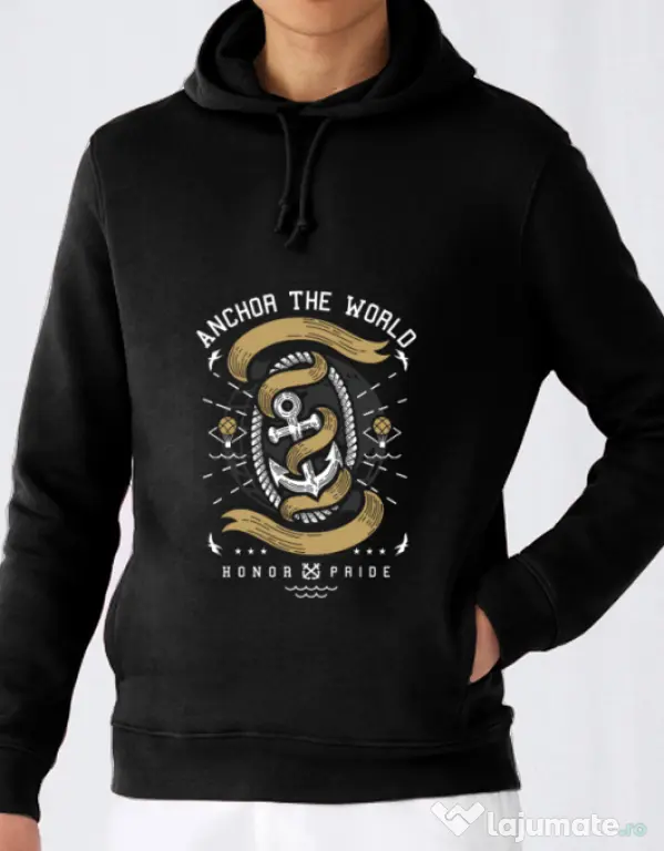 Hoodie barbat cu gluga Anchor The World Negru