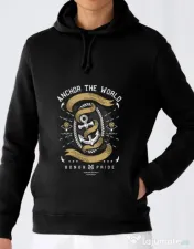 Hoodie barbat cu gluga Anchor The World Negru 
