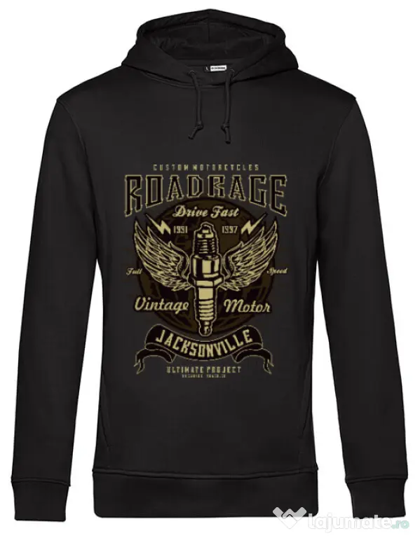 Hoodie barbat cu gluga Road Rage Negru