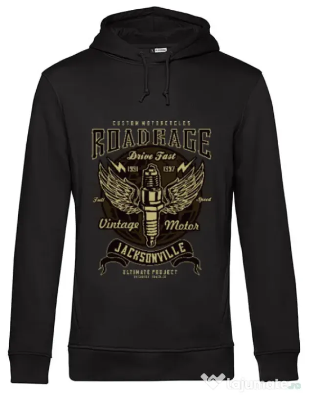 Hoodie barbat cu gluga Road Rage Negru