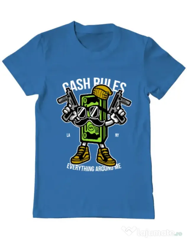 Tricou ADLER barbat Cash rules Albastru azuriu