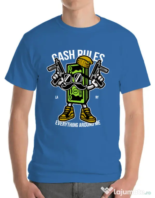 Tricou ADLER barbat Cash rules Albastru azuriu