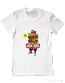 Tricou ADLER barbat I Love Burger Alb