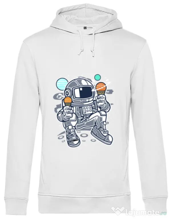 Hoodie barbat cu gluga Astronaut Ice Cream Alb