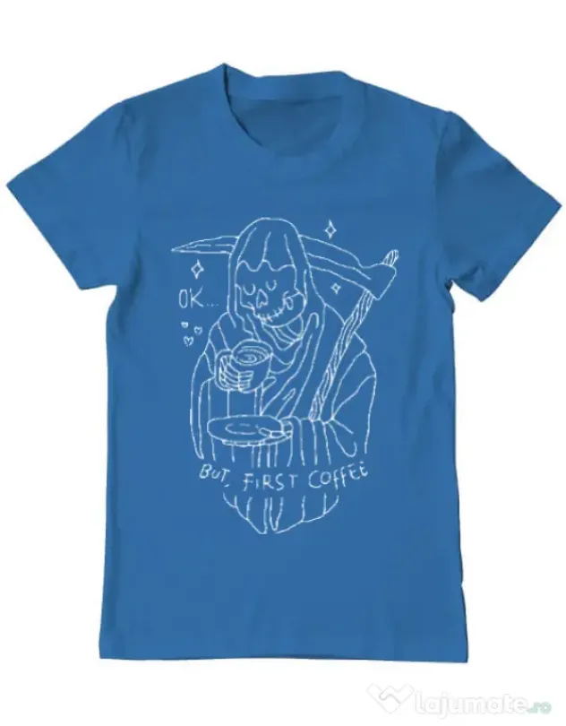 Tricou ADLER barbat OK But First Coffee Albastru azuriu