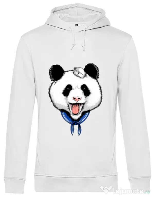 Hoodie barbat cu gluga Panda Sailor Alb