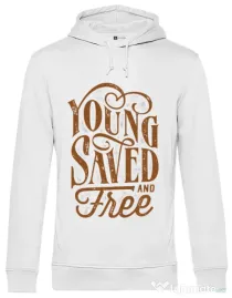 Hoodie barbat cu gluga Young Saved And Free Alb