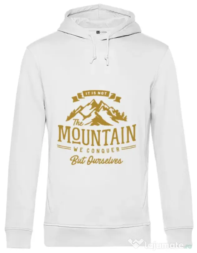 Hoodie barbat cu gluga Its not the mountain we conquer Alb