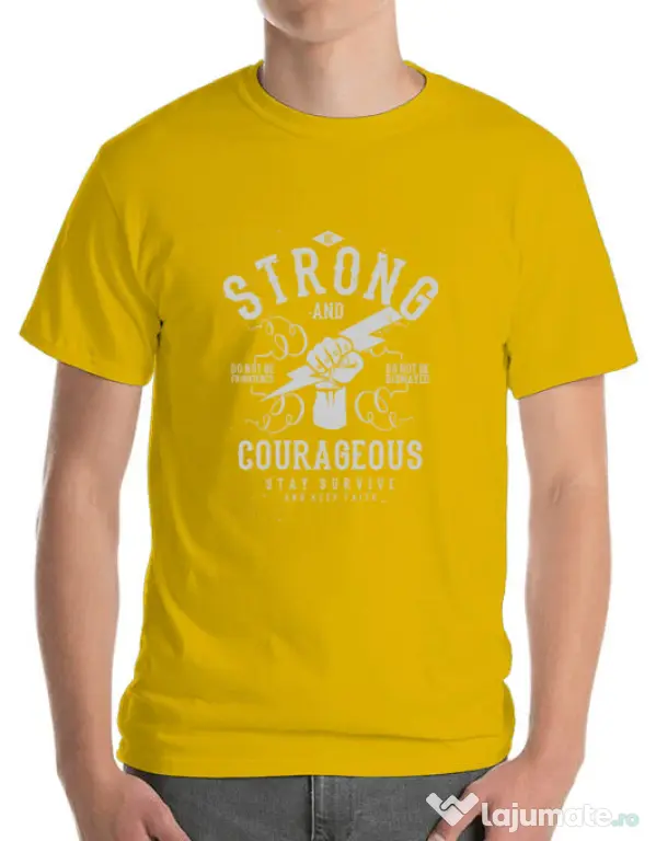 Tricou ADLER barbat Be Strong and Courageous Galben