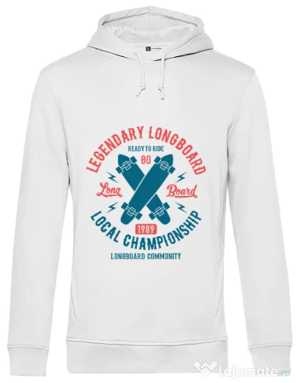 Hoodie barbat cu gluga Legendary Longboard Alb