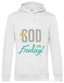 Hoodie barbat cu gluga Thank GOD its Friday Alb