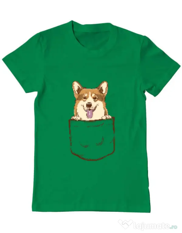 Tricou ADLER barbat Corgi in The Pocket Verde mediu