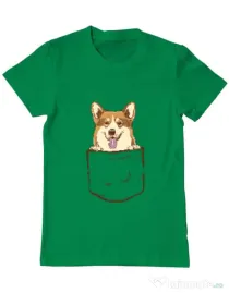 Tricou ADLER barbat Corgi in The Pocket Verde mediu