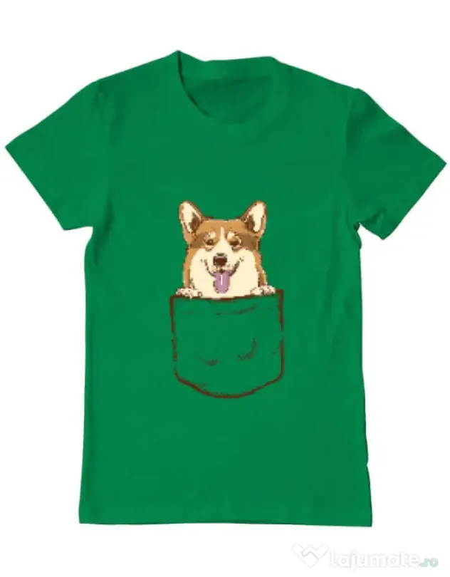 Tricou ADLER barbat Corgi in The Pocket Verde mediu