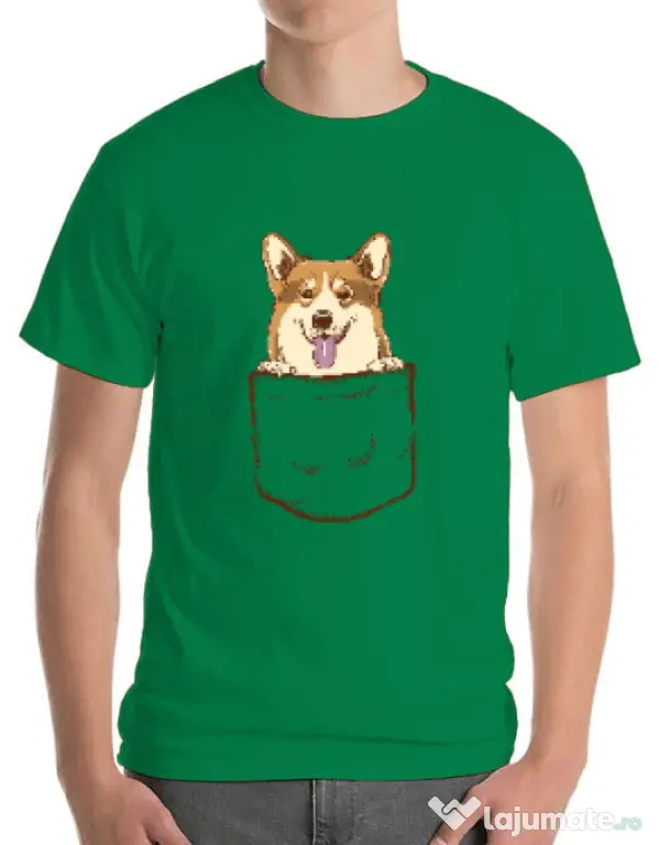 Tricou ADLER barbat Corgi in The Pocket Verde mediu