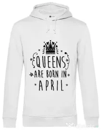 Hoodie barbat cu gluga Queens are born in April Alb
