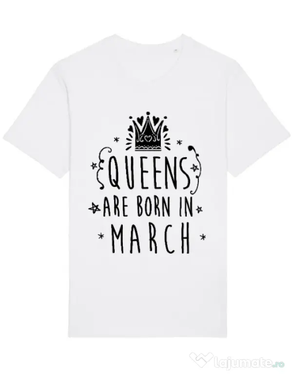 Tricou STANLEY STELLA barbat Queens are born in March Alb