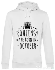 Hoodie barbat cu gluga Queens are born in October Alb