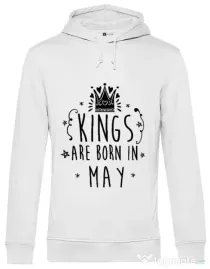 Hoodie barbat cu gluga Kings are born in May Alb