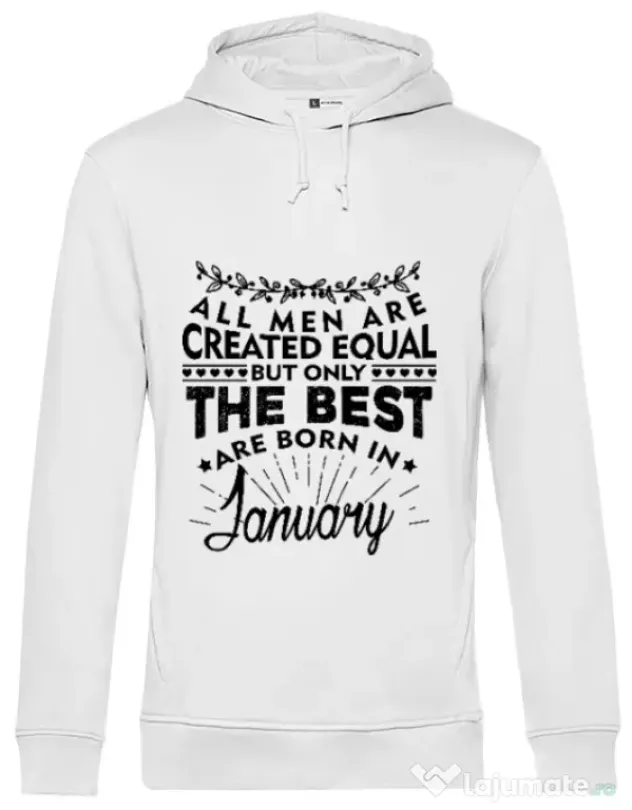 Hoodie barbat cu gluga The best men are born in January Alb