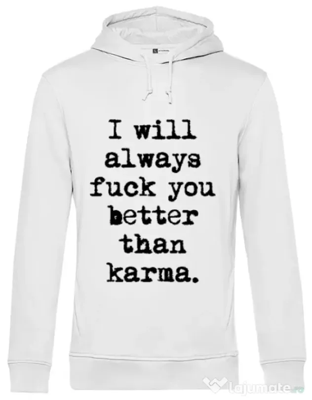 Hoodie barbat cu gluga Better than karma Alb