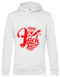 Hoodie barbat cu gluga Fuck yeah Alb