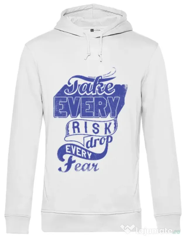 Hoodie barbat cu gluga Take every risk Alb