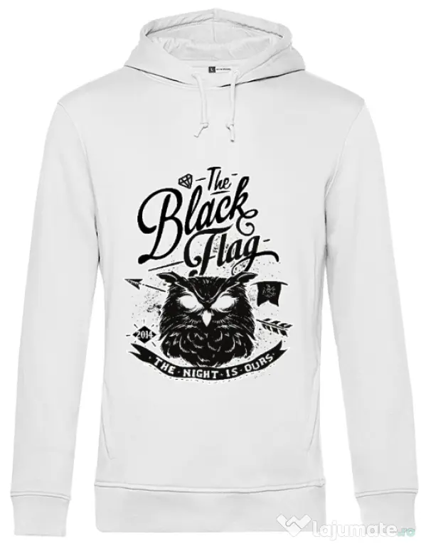 Hoodie barbat cu gluga The black flag owl Alb