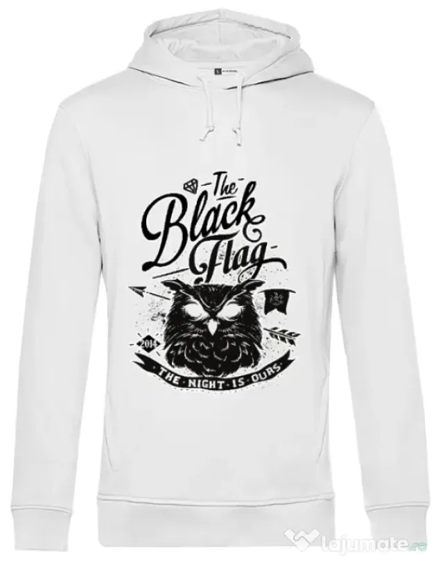 Hoodie barbat cu gluga The black flag owl Alb
