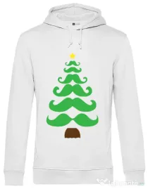 Hoodie barbat cu gluga Moustache Christmas tree Alb