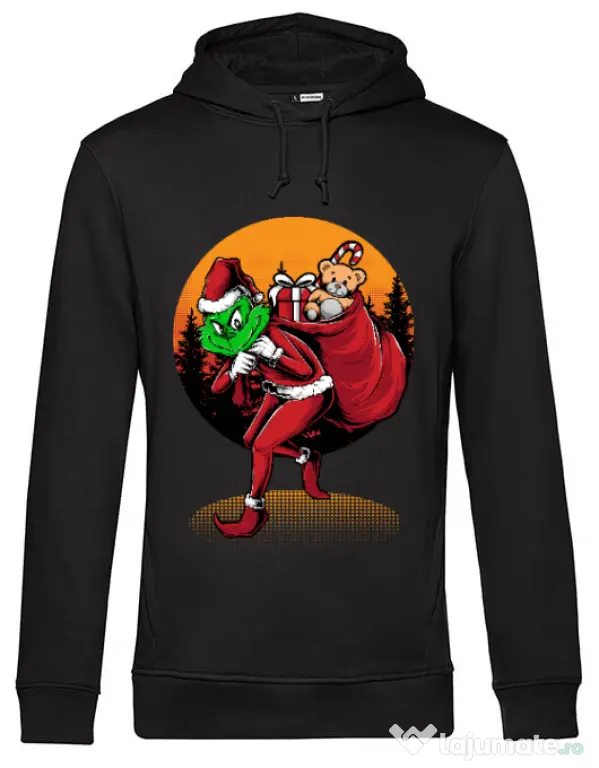 Hoodie barbat cu gluga Grinch stole Christmas Negru